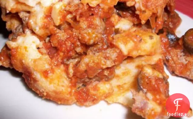 Pizza de Salchichas y Champiñones Invertida