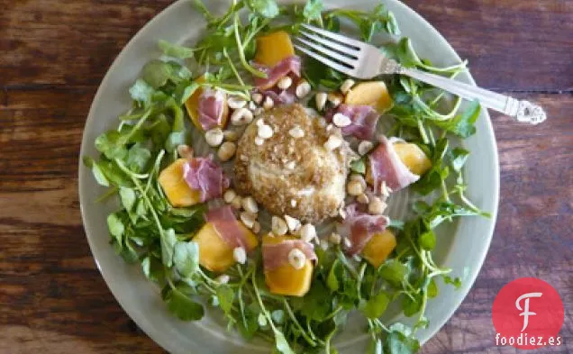 Ensalada De Caqui Con Avellanas, Jamón, Berros Y Ba