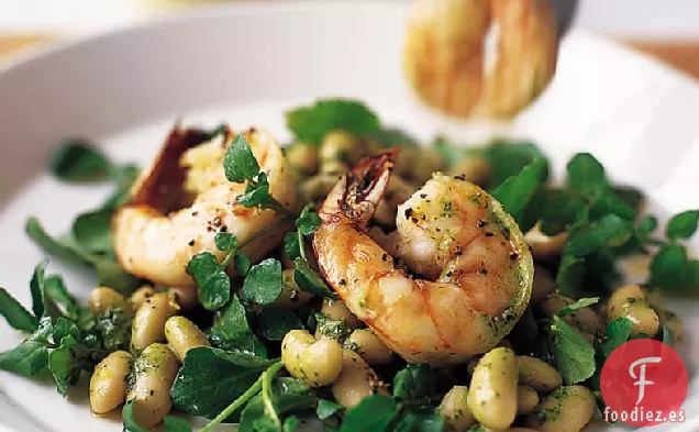 Ensalada de Camarones con Berros, Frijoles Cannellini y Menta