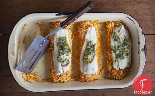 Platija Al Horno Con Chirivías Y Zanahorias Receta