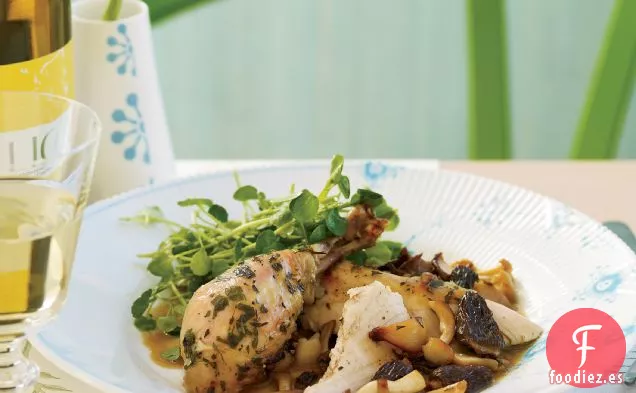 Pollo a la Hierba Asado con Colmenillas y Ensalada de Berros