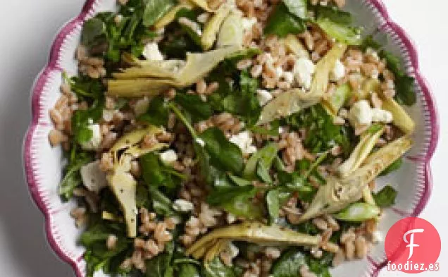 Ensalada De Farro Con Alcachofas Marinadas, Berros Y Queso Feta