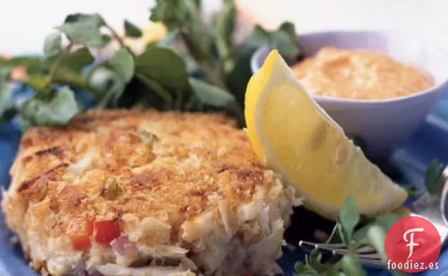 Pasteles de Cangrejo con Mayonesa de Pimiento Rojo