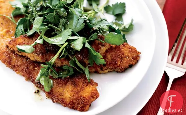 Chuletas de Ternera Fritas con Ensalada de Hierbas