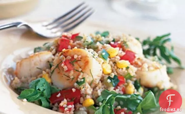 Ensalada de Bulgur de Limón y Eneldo con Vieiras