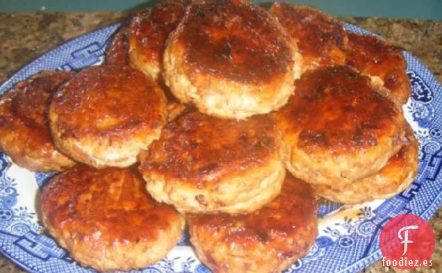 Hamburguesas/Rissoles de Pollo Glaseadas con Miel y Soja