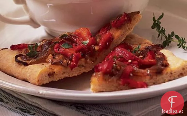Tarta de Cebolla Caramelizada y Pimiento Rojo Asado
