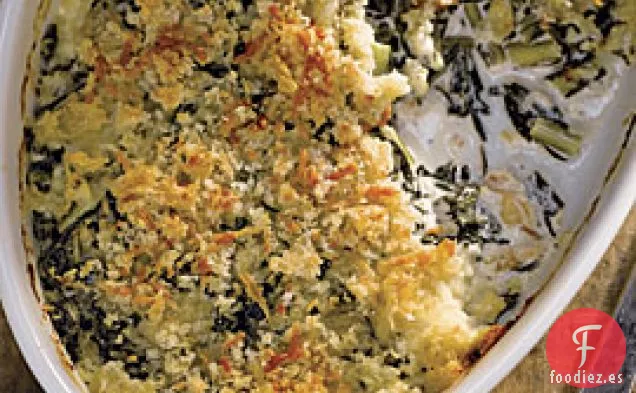 Verduras Cremosas De Diente De León Y Queso De Cabra Gratinado