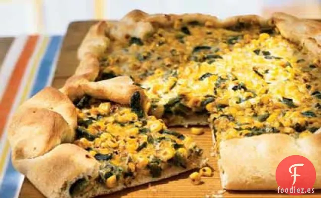 Pizza de Maíz Fresco Asado, Poblano y Queso Cheddar