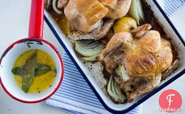 Gallina De Caza De Cornualles Asada Con Limones En Conserva Y Mantequilla De Laurel