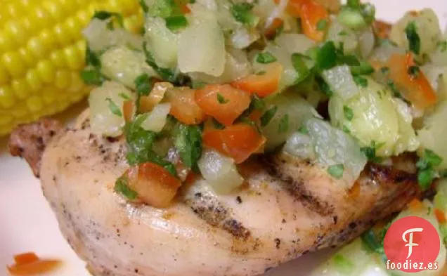 Pollo A La Parrilla Con Salsa De Piña (Bajo En Grasa)
