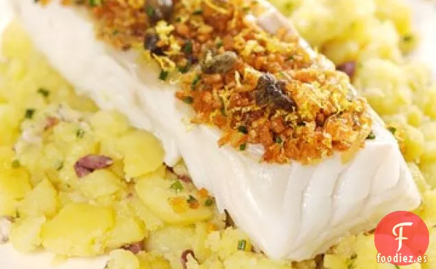 Bacalao con Patatas Trituradas y Emulsión de Aceite de Oliva y Anchoa