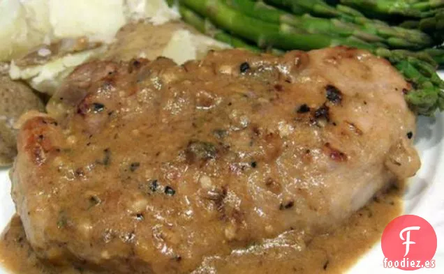 Chuletas De Lomo De Cerdo Con Salsa De Limón Y Tomillo