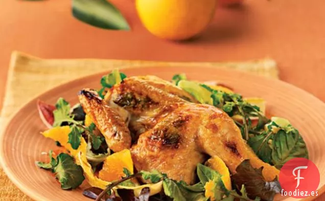 Gallinas De Cornualles A La Parrilla Con Limón, Naranja Y Albahaca