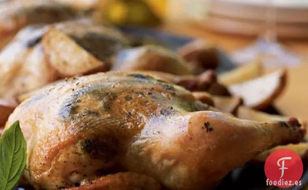 Gallinas de Caza con Pesto Frotado y Patatas Asadas