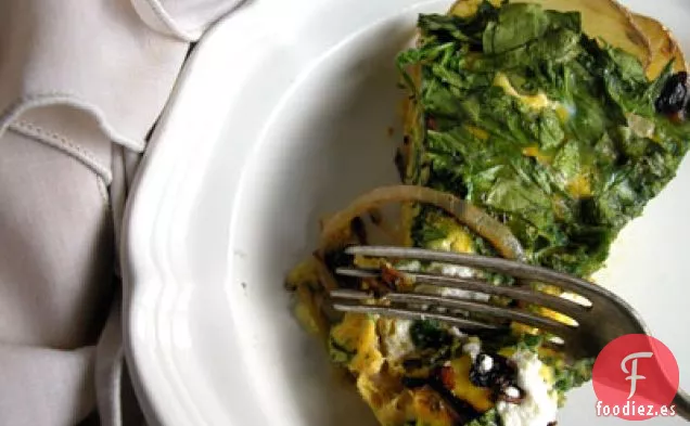 Espinacas, Cebolla Caramelizada Y Quiche Chevre Con Corteza De Patata
