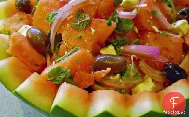 Ensalada de Sandía, Queso Feta y Aceitunas Negras