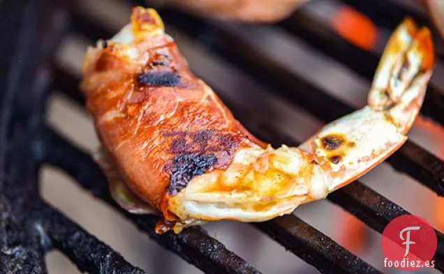 Camarones envueltos en Jamón con Mozzarella y Albahaca