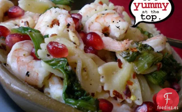 Pasta Pompón Con Col Rizada Picante y Camarones