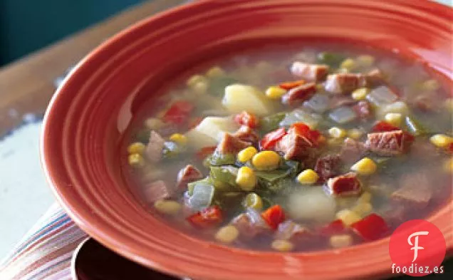 Sopa de Maíz con Patatas y Jamón Ahumado