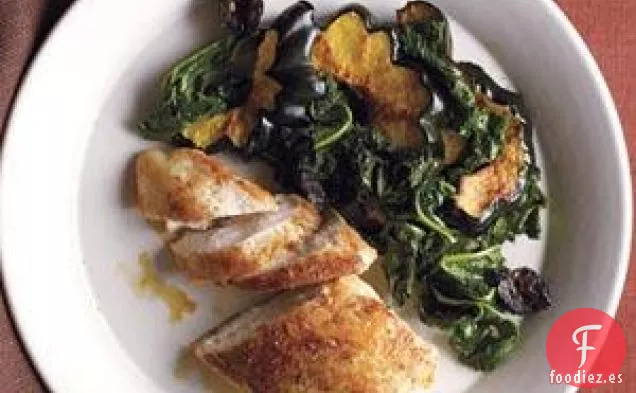 Pollo Marroquí Con Col Rizada Y Calabaza Asada