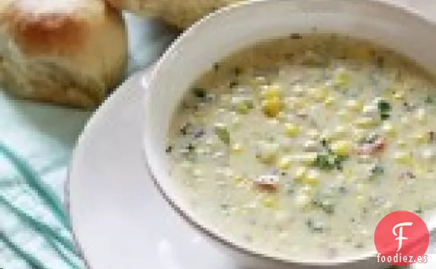 Sopa De Maíz De Patata Con Col Rizada Y Tocino