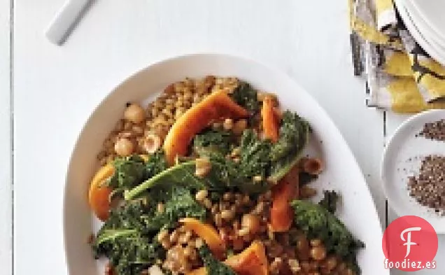 Freekeh Con Calabaza Asada, Col Rizada Y Caramelo