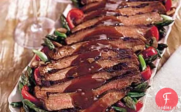 Filete de Flanco de Jengibre con Verduras Glaseadas de Sake