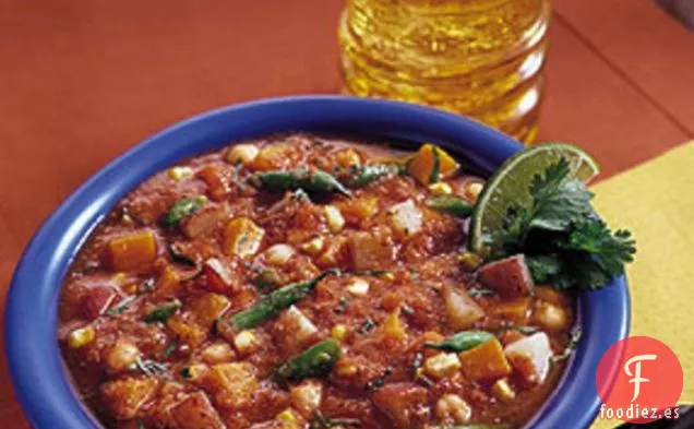 Sopa de Verduras Asadas Picantes con Tortillas Tostadas