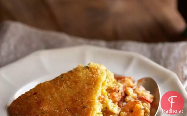 Camarones con Costra de Pan de Maíz Confeti en Relleno Criollo