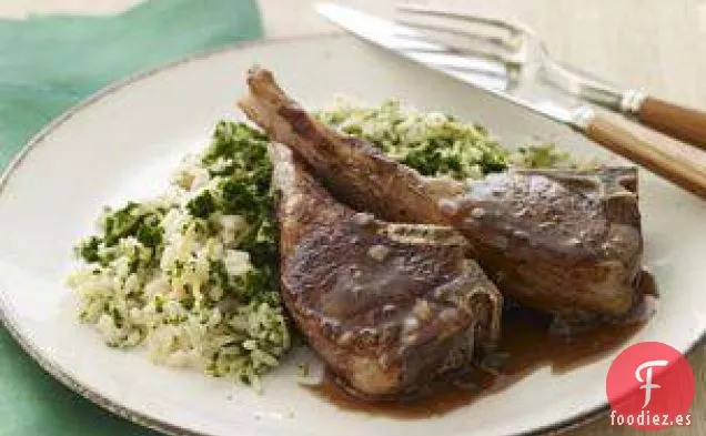 Chuletas De Cordero Con Arroz Pilaf De Espinacas