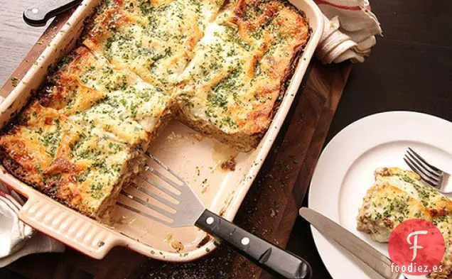 Coles de Bruselas Cremosas y Lasaña de Setas