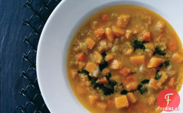 Sopa de Calabaza al Curry y Lentejas Rojas