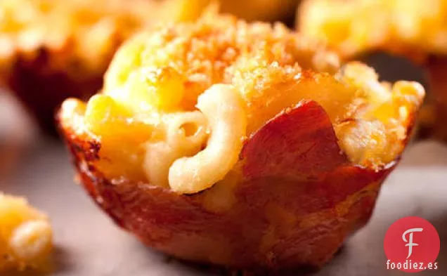 Tazas de Queso y Macarrones Envueltos en Jamón