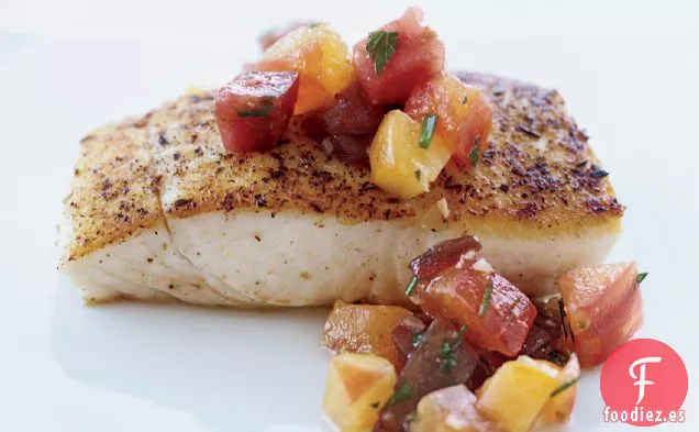 Fletán al Horno con Vinagreta de Tomate