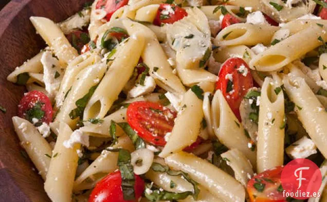 Ensalada de Pasta Fría con Alcachofas Bebé (Pinninos kin Iscarzofa)