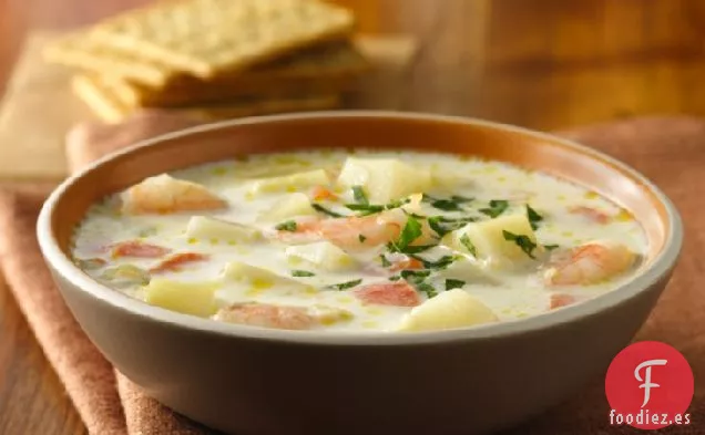 Sopa de Patata Fresca con Camarones