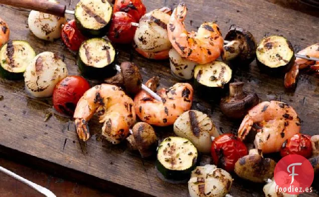 Brochetas de Camarones y Vieiras a la Parrilla