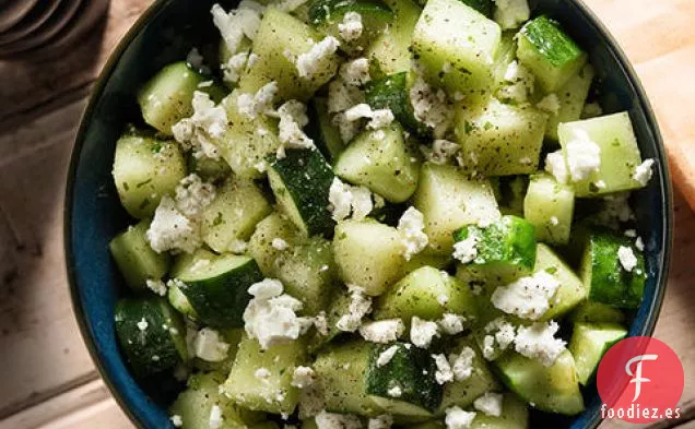 Ensalada de Melón y Pepino con queso Feta, Pimienta Negra y Menta