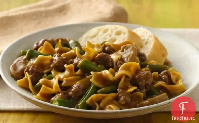 Cena de Pasta de Frijoles Verdes y Carne de Res
