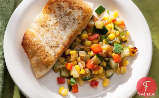 Saltear Maíz, Pimiento Morrón y Calabacín
