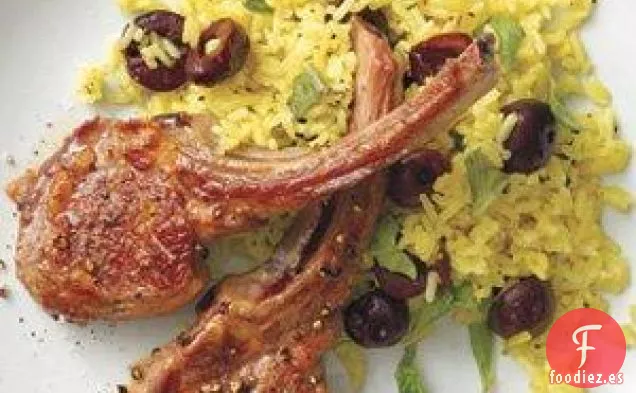 Chuletas De Cordero Con Arroz Al Curry Y Cerezas Receta