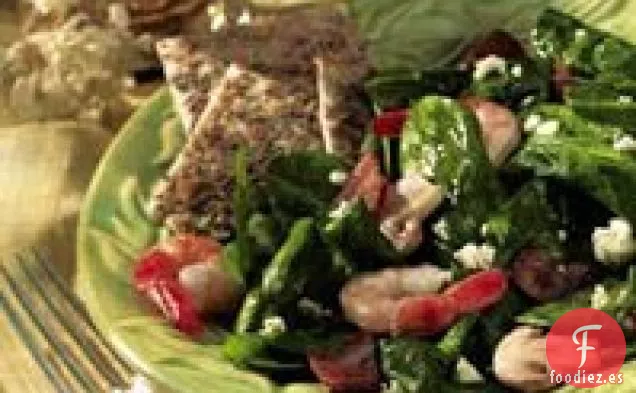 Ensalada de Espinacas y Camarones con Aderezo de Tocino Caliente