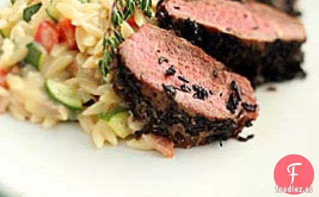 Cordero seco con costra de champiñones