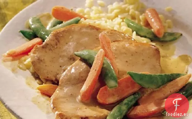 Chuletas de Pavo con Guisantes y Zanahorias