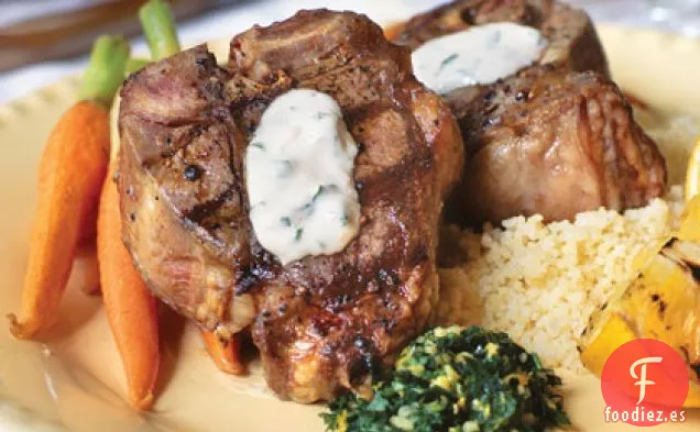 Chuletas de Cordero A la Parrilla Con Aïoli de Estragón y Limón y Gremolata de Naranja