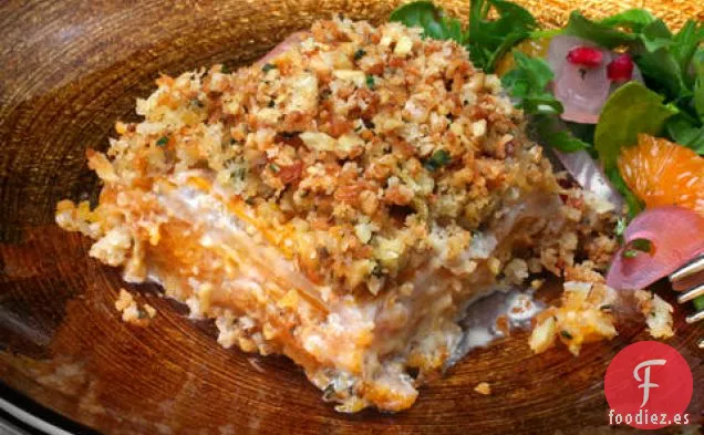 Gratinado de Raíz de Apio y Calabaza con Streusel de Nuez y Tomillo