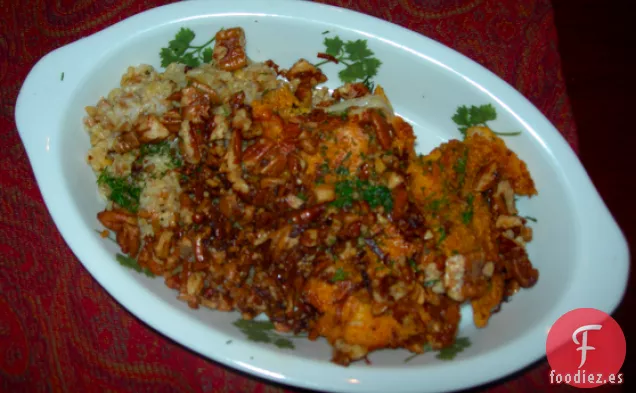 Bacalao con Costra de Harina de Maíz con Pacanas y Coco