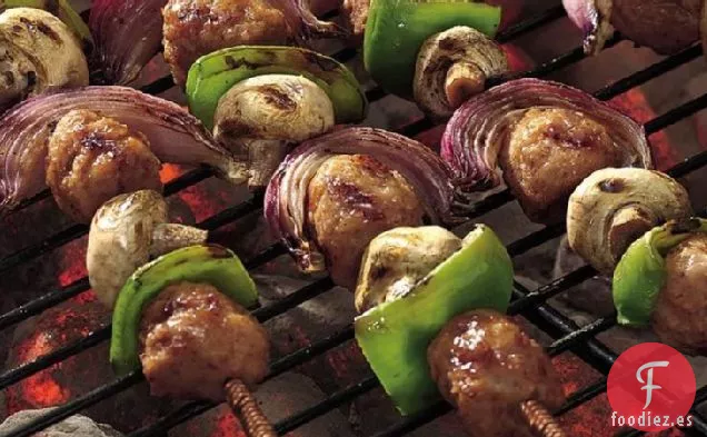Brochetas de Albóndigas Agridulces a la Parrilla