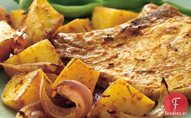 Patatas y Chuletas de Cerdo al Romero Asadas